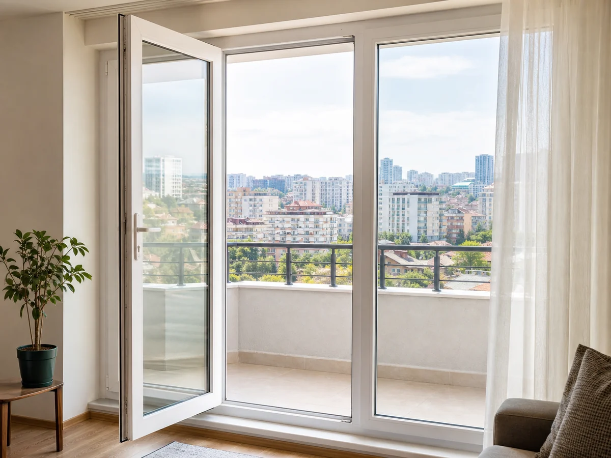 Yeni üretilmiş PVC balkon kapısı ve doğrama
