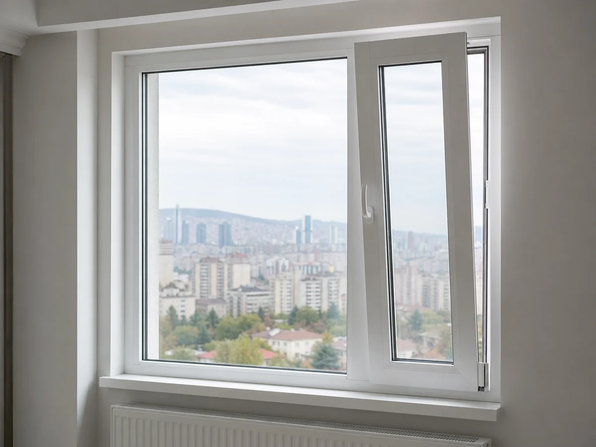 Yeni üretilmiş beyaz PVC pencere sistemi